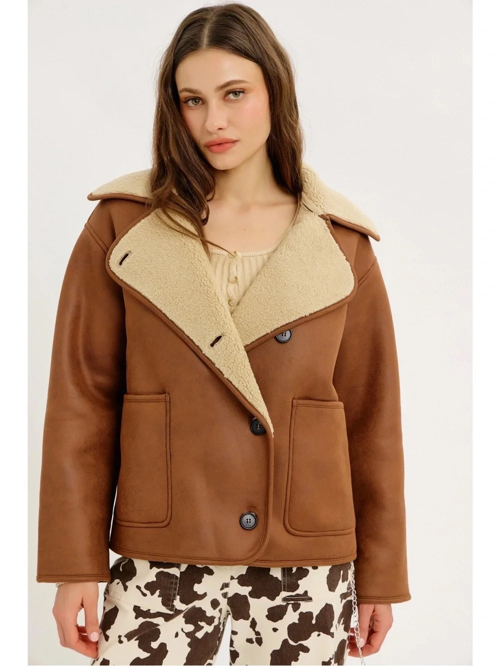 NWT Fleece-Lined Faux Suede Jacket